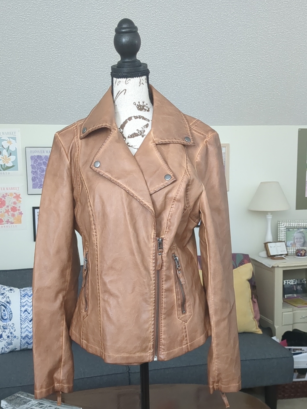 Max Studio Tan Faux Leather Moto Jacket